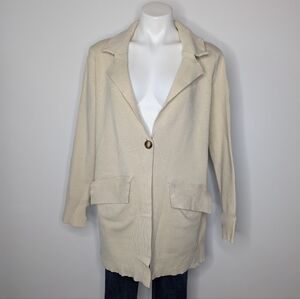 Free People Sarah Cream Ribbed Single Button Cardigan Sweater L